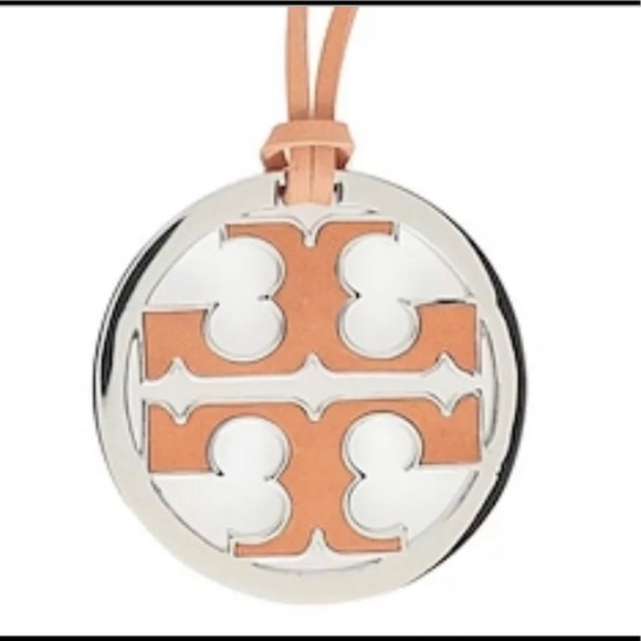 Authentic Tory Burch Silver & Coral Leather Logo With Coral Leather Necklace - Picture 9 of 11